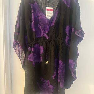Chic Black and Purple Floral Women’s Swim Cover Up